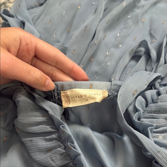 Altar'd State Blue Ruched Ruffled Maxi Dress - Picture 4 of 5